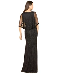 Lara Women's Cape Sleeve V-Neck Beaded Gown