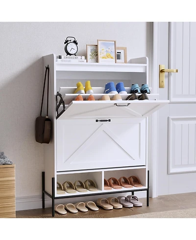 gaomon Shoe Cabinet with 2 Flip-Up Drawers, Hidden Shoe Storage Cabinet with Open Storage for Entryway, Hallway, Bedroom, Shoe Organizer Cabinet with