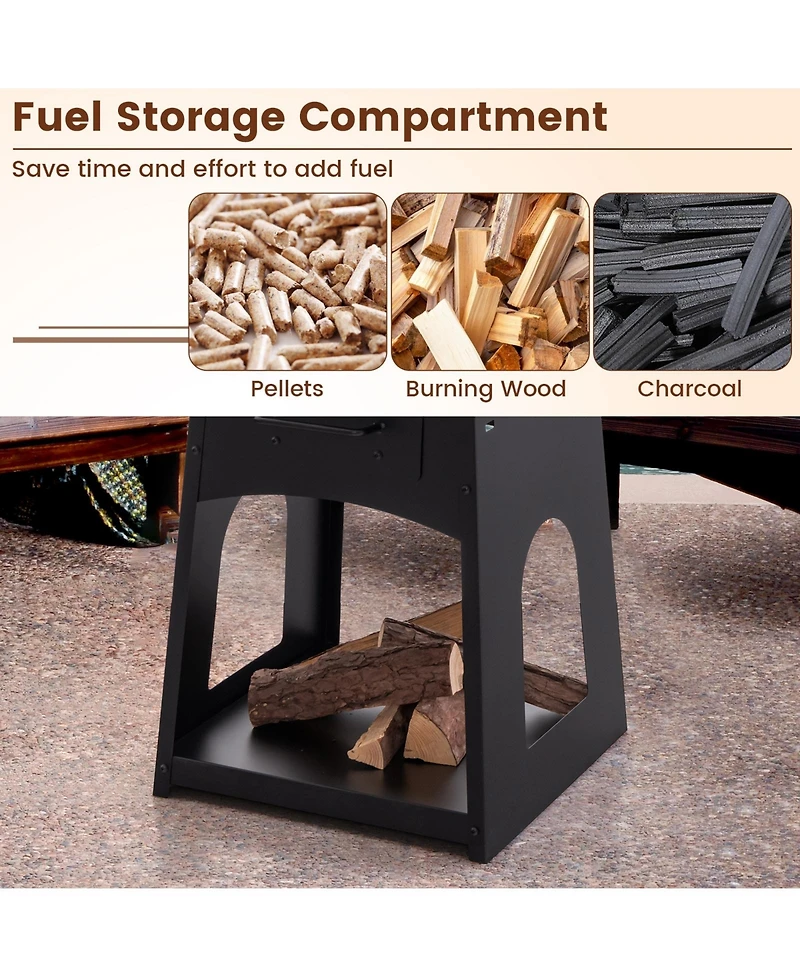 Vebreda Patio Fire Pit with Firewood Log Rack with Grill and Ash Box
