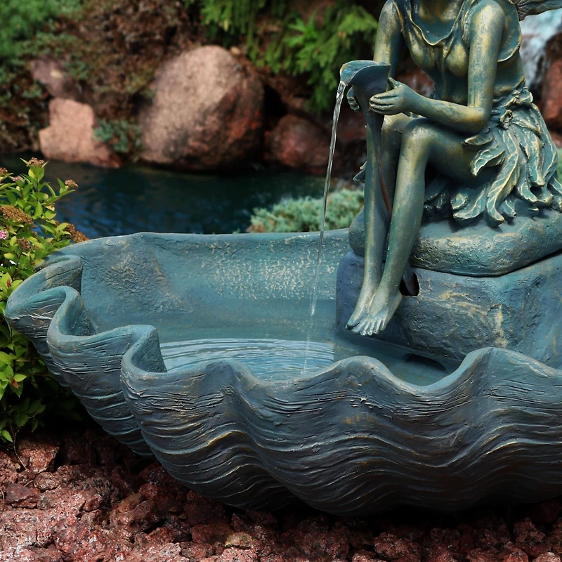 30"H Electric Fiberglass Fairy Shell Outdoor Water Fountain