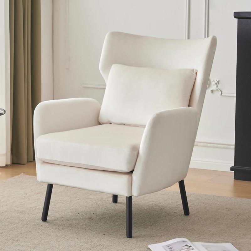 Streamdale Beige Velvet Wingback Accent Chair