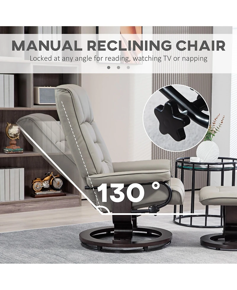 Streamdale Furniture Recliner with Ottoman, Swivel Recliner Chair and Ottoman, Faux Leather Reclining Chair with High Back and Wood Frame for Living R