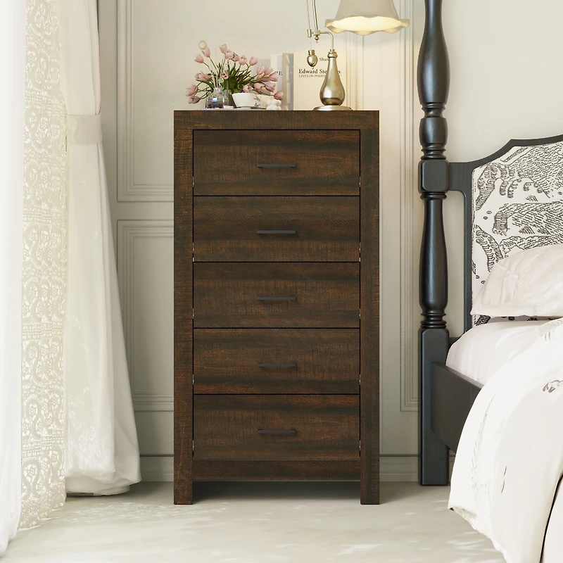 Homsee Brown Wood Accent Storage Dresser Organizer With 5 Drawers