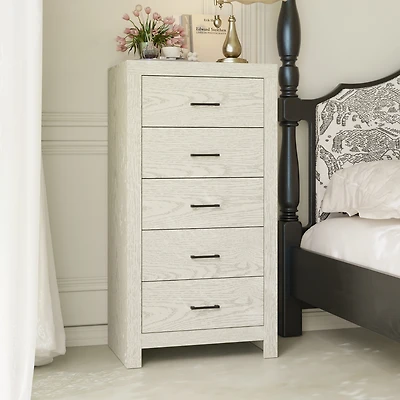 Homsee Brown Wood Accent Storage Dresser Organizer With 5 Drawers