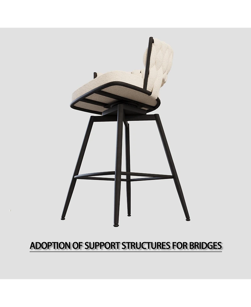 Streamdale Furniture Bar Chair Suede Woven Bar Stool Set of 4,Black legs Barstools No Adjustable Kitchen Island Chairs,360 Swivel Bar Stools Upholster