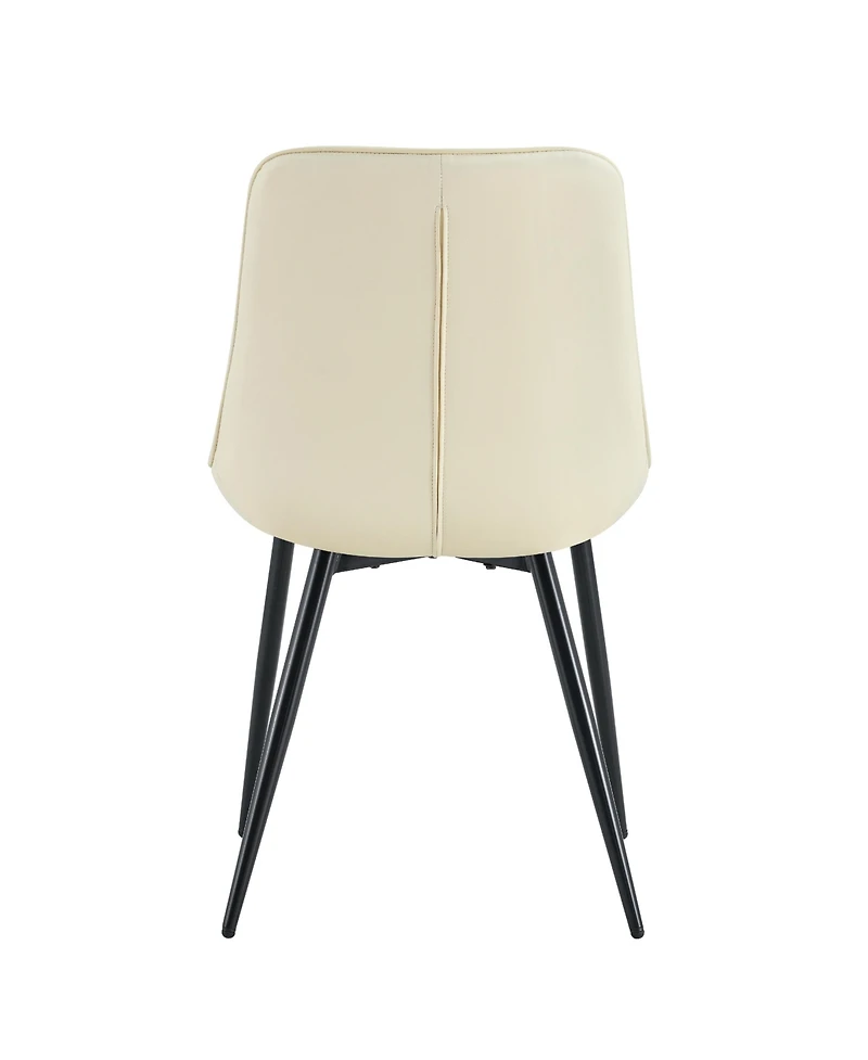 Streamdale Modern Cream White Fabric Dining Chair with Stylish Grid Pattern