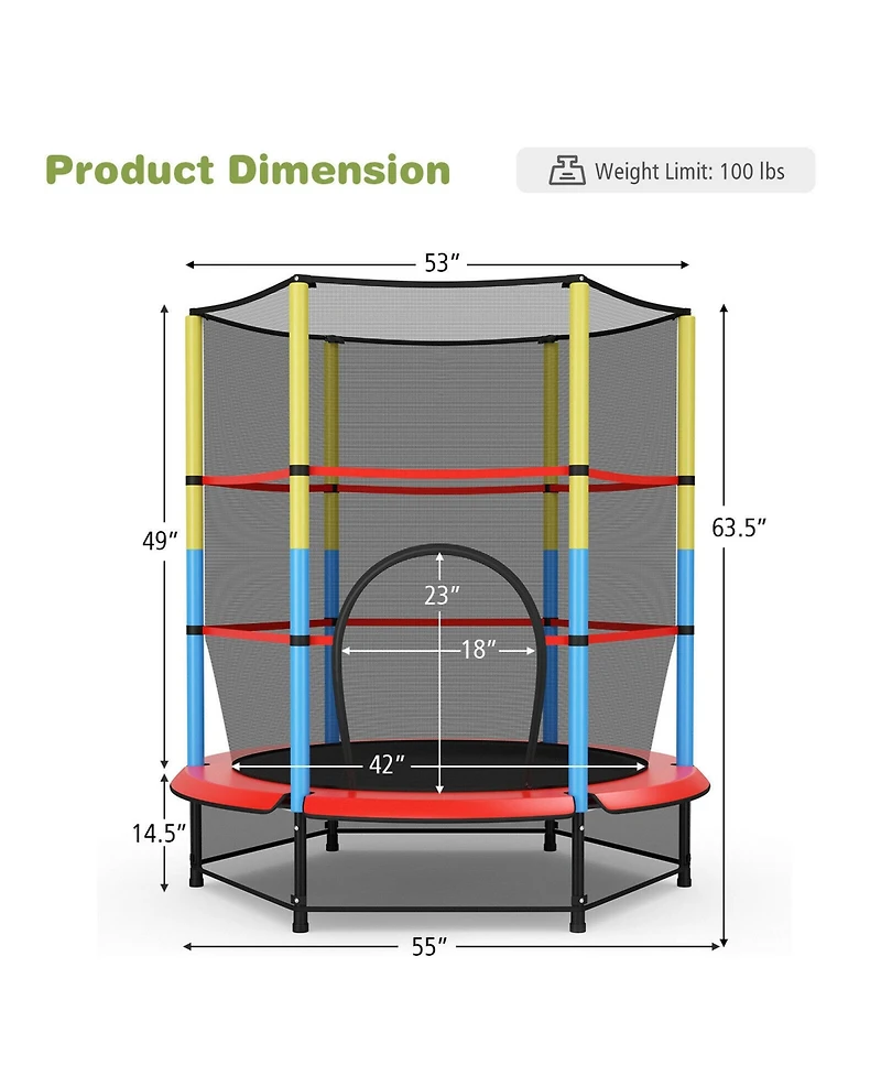 Gymax 55'' Kids Trampoline Recreational Bounce Jumper W/Safety Enclosure Net Heavy-duty