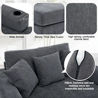Streamdale Oversized Chaise Lounge Sofa with Amenities, Chenille Fabric, Blue Gray