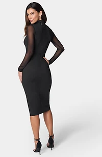 Bebe Women's Mesh Inset Long Sleeve Midi Dress