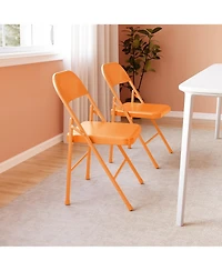 Folding Chairs Set of 2, Foldable Chairs with Metal Frame Hold Up to 350 Pounds, Portable Orange Folding Chairs