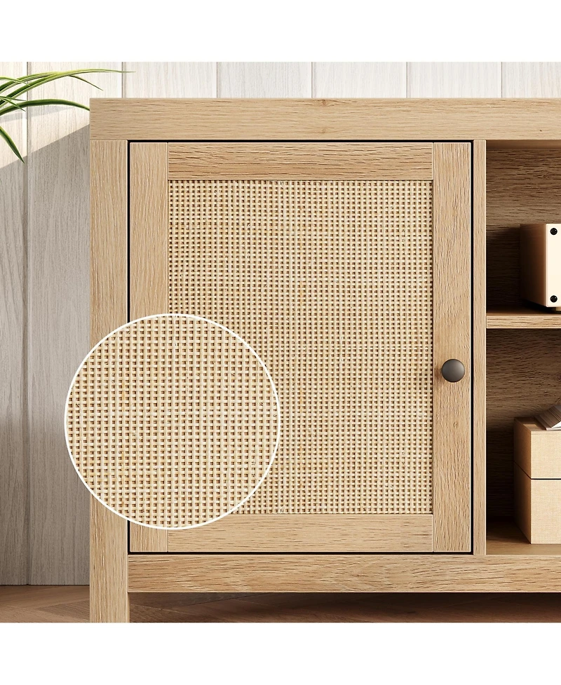 gaomon Tv Stand for 75 Inch Tv, Rattan Entertainment Center with Storage