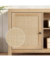 gaomon Tv Stand for 75 Inch Tv, Rattan Entertainment Center with Storage