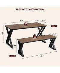 gaomon 55” Dining Table with Benches, Kitchen Table Set for 4-6, Rectangular Dining Room Table Set with Sturdy Metal Frame