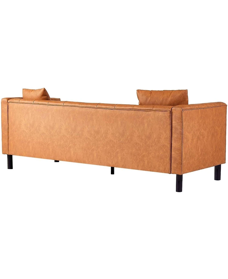gaomon 3 Seater Sofa with Tufted Back, Grain Leather Couch with Feather, Vintage Faux Leather