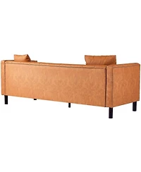 gaomon 3 Seater Sofa with Tufted Back, Grain Leather Couch with Feather, Vintage Faux Leather