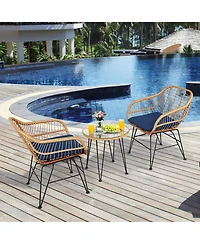 Sugift 3 Pieces Rattan Furniture Set with Cushioned Chair Table-Navy