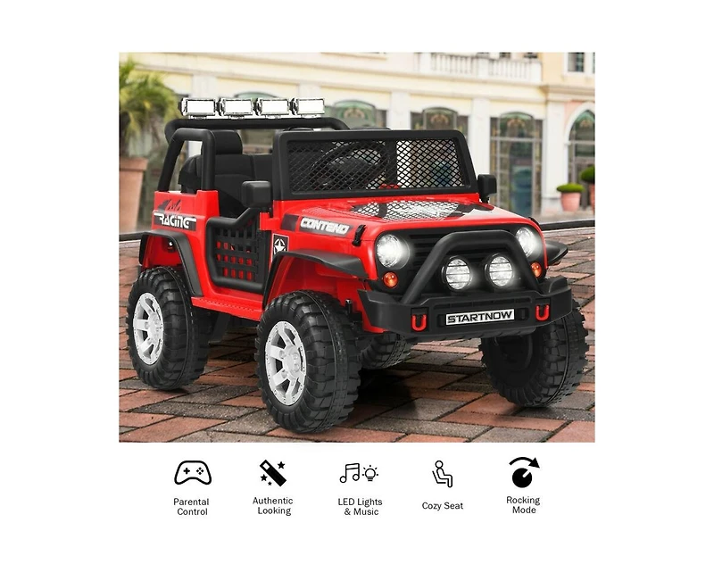Sugift 12V Kids Remote Control Electric Ride On Truck Car with Lights and Music -Red