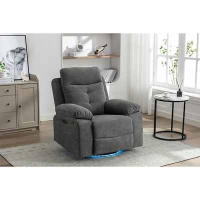 Streamdale Furniture Power Recliner Glider Chair With Bluetooth Speaker 270 Degree Swivel With Led Light Side Arm With Storage Pockets Usb+Type C Char