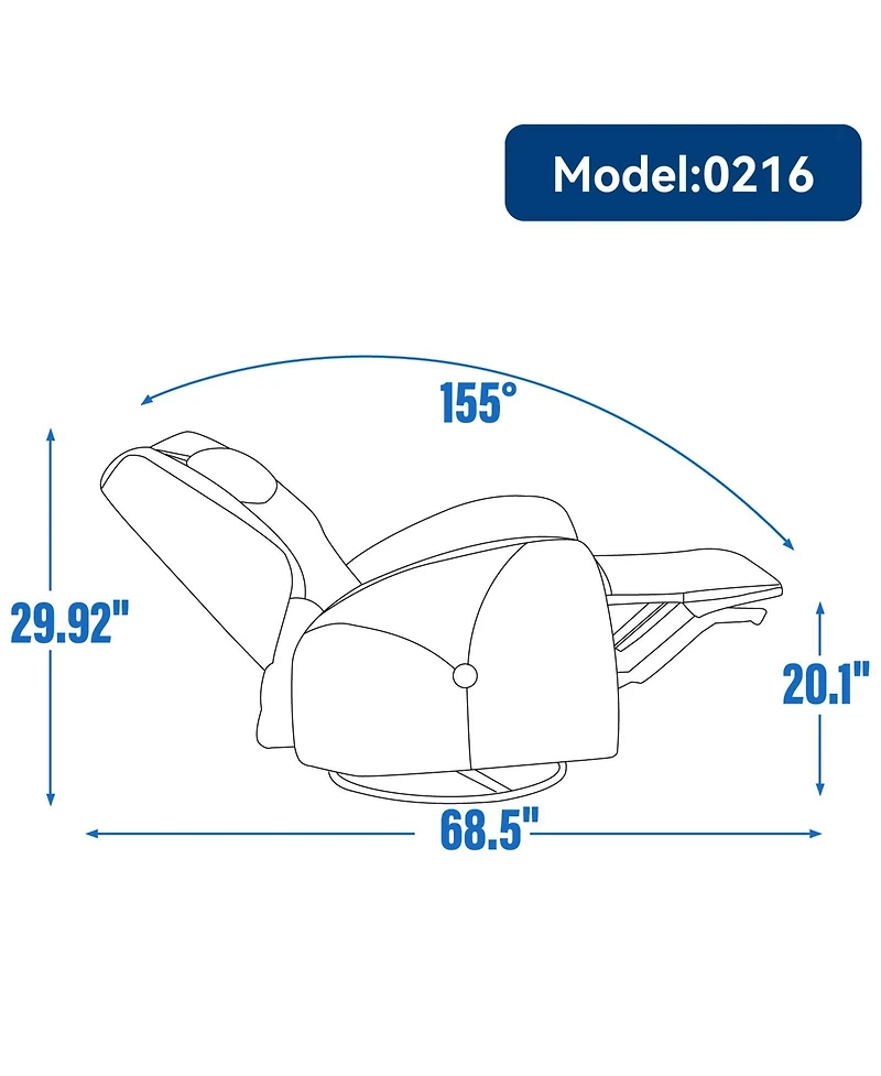 Streamdale Beige Swivel Recliner with Lumbar Pillow, Usb/C Ports