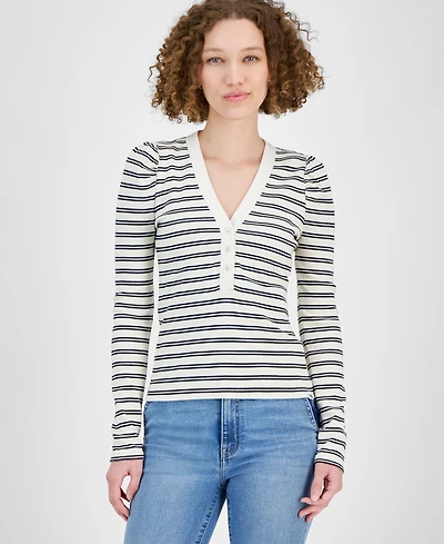 Dkny Jeans Women's Gathered-Shoulder V-Neck Top