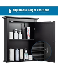Sugift Wall Mounted Bathroom Mirror Cabinet with 5-level Height-adjustable Shelf-Black