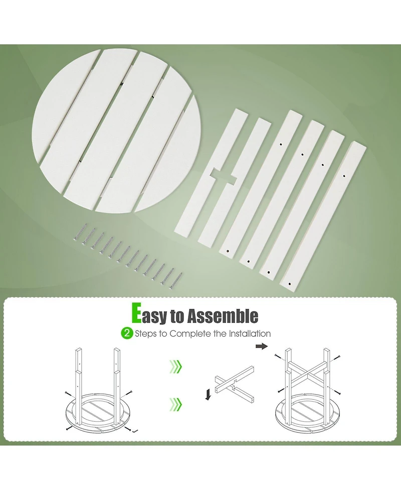 Sugift 18 Inch Round Weather-Resistant Adirondack Side Table-White