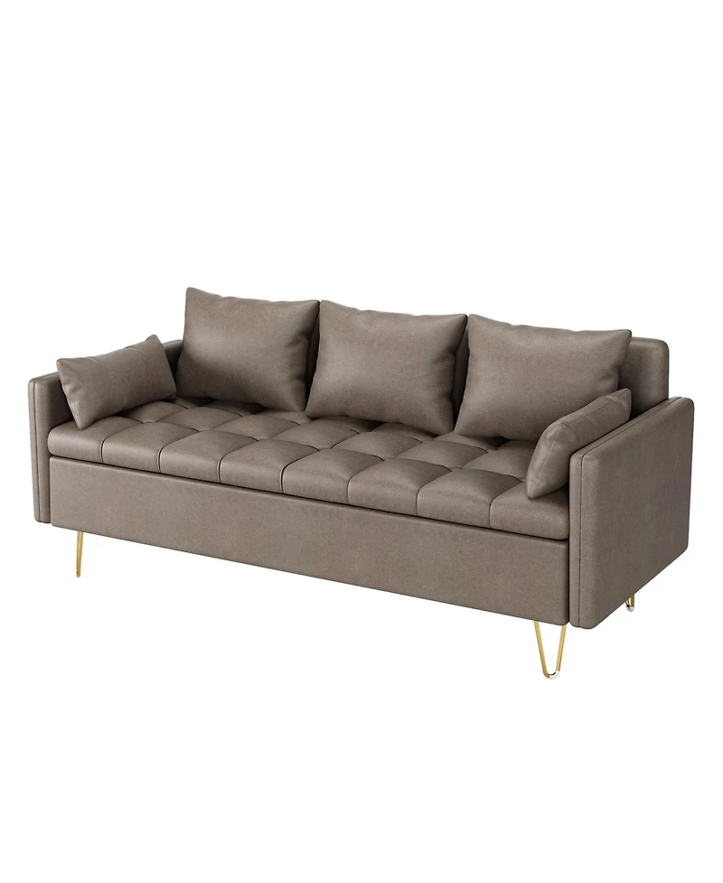 gaomon 3-Seater Faux Leather Sofa with Lift-Up Storage, Modern Design Couch with Hand Stitched Comfortable Cushion