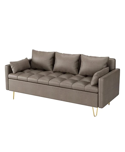 gaomon 3-Seater Faux Leather Sofa with Lift-Up Storage, Modern Design Couch with Hand Stitched Comfortable Cushion