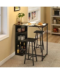 gaomon Small Bar Table and Chairs Set for 2, 3-Piece Bar Table Set with 3 Tier Storage Shelves, Space Saving Table