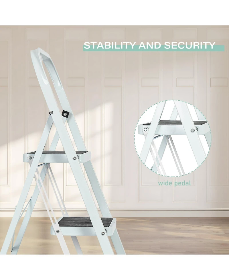 Flynama 3 Step Ladder Folding Step Stool , Lightweight Step Stools for Adults with Anti-Slip Pedal, Portable Steel Handrails Step Ladder Withstanding
