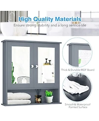 Sugift Bathroom Wall Mount Mirror Cabinet Organizer-Gray