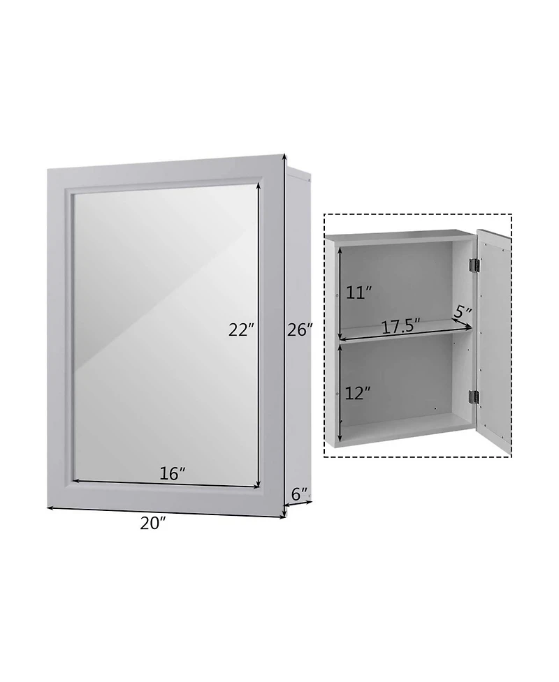 Sugift Wall-Mounted Mirrored Medicine Cabinet-Gray