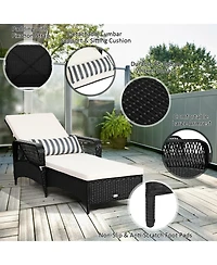 Sugift Pe Rattan Armrest Chaise Lounge Chair with Adjustable Pillow