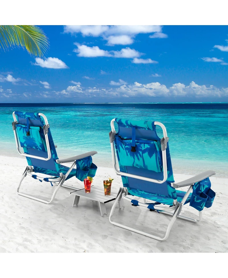 Sugift 2 Packs 5-Position Outdoor Folding Backpack Beach Table Chair Reclining Chair Set-Navy