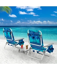 Sugift 2 Packs 5-Position Outdoor Folding Backpack Beach Table Chair Reclining Chair Set-Navy