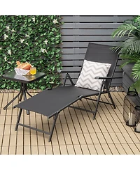 Sugift 2 Pieces Foldable Chaise Lounge Chair with 2-Position Footrest-Black