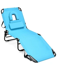 Sugift Beach Chaise Lounge Chair with Face Hole and Removable Pillow-Turquoise