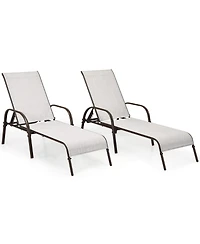 Sugift 2 Pcs Outdoor Patio Lounge Chair Chaise Fabric with Adjustable Reclining Armrest-Gray