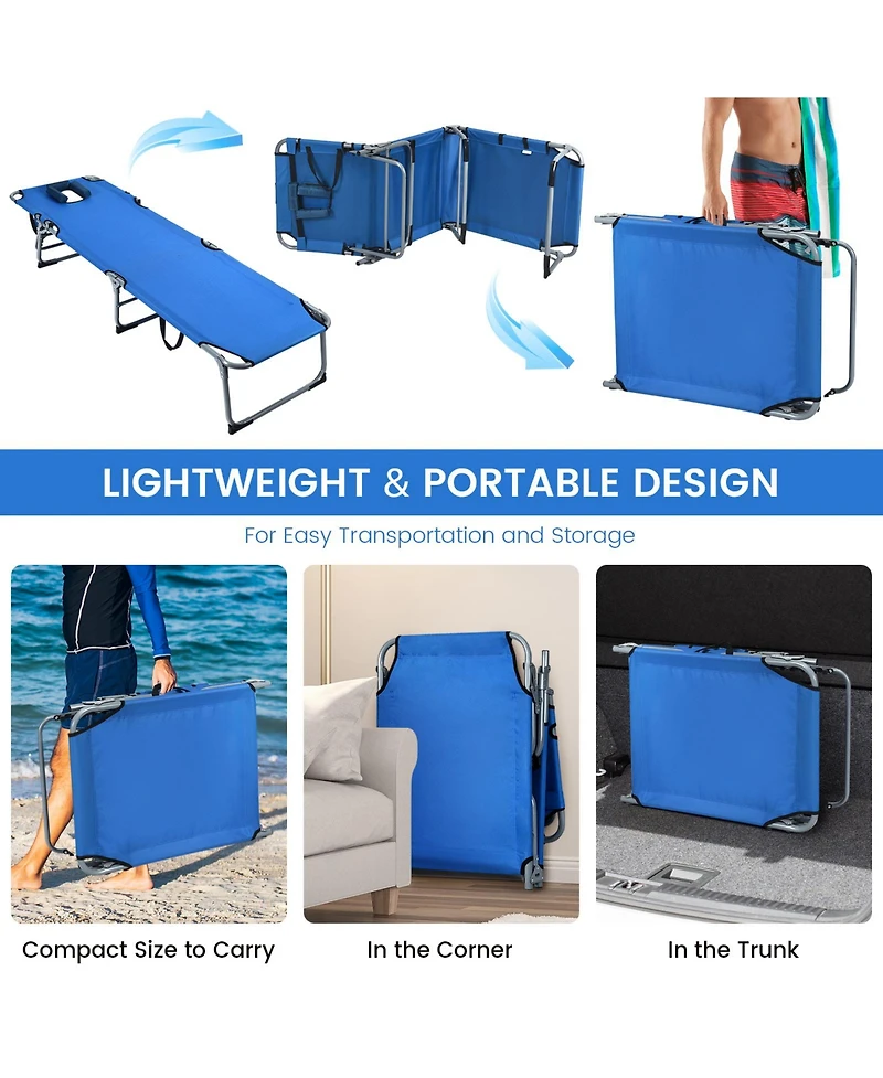 Sugift Folding Chaise Lounge Chair with Face Hole for Beach-Blue
