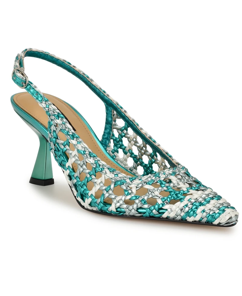 Nine West Women's Madalene Woven Slingback Kitten Heel Pumps