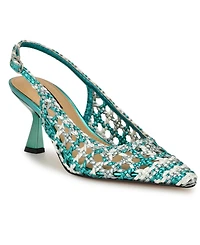 Nine West Women's Madalene Woven Slingback Kitten Heel Pumps