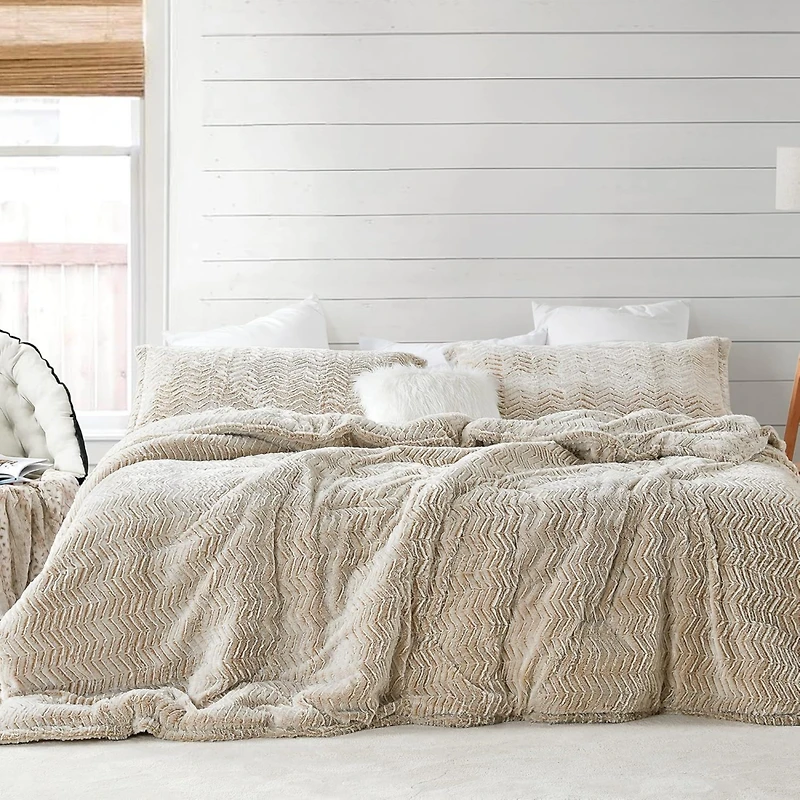 Peak of Cozy - Coma Inducer Oversized Comforter Set - Chevron Frosted Taupe