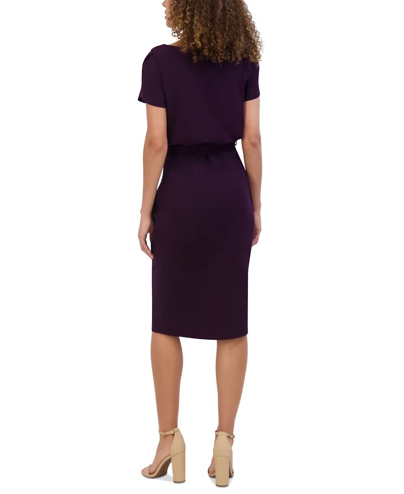 kensie Women's Tulip-Sleeve Tie-Waist Sheath Dress