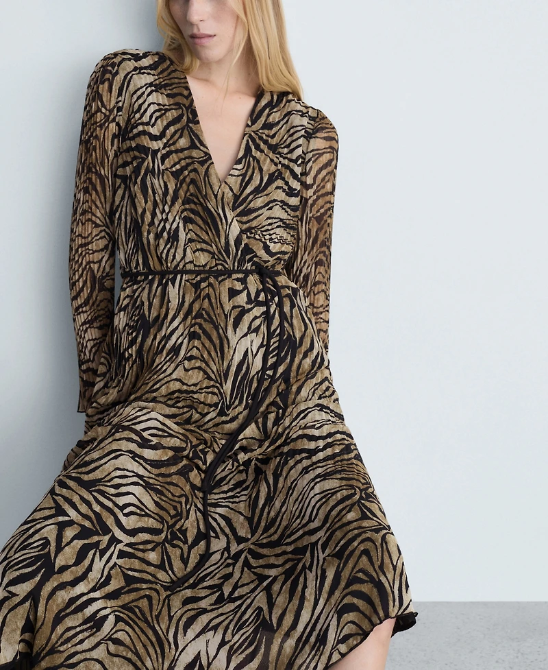 Mango Women's Bow Detail Leopard-Print Dress