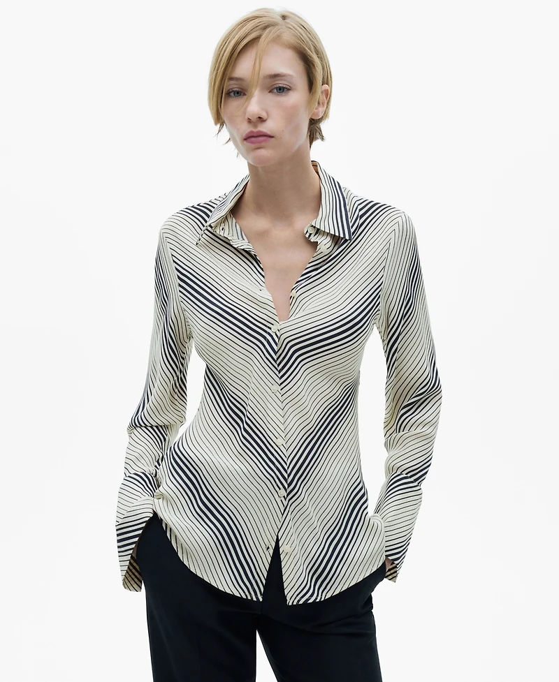 Mango Women's Flared Sleeves Striped Shirt