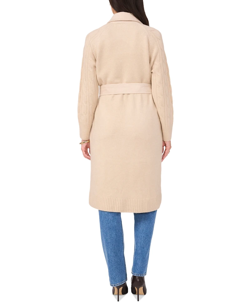 Vince Camuto Women's Cable-Knit-Sleeve Belted Coat