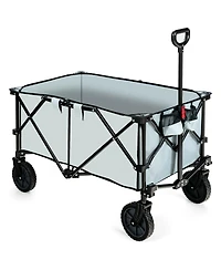 Outdoor Folding Wagon Cart with Adjustable Handle and Universal Wheels-Gray