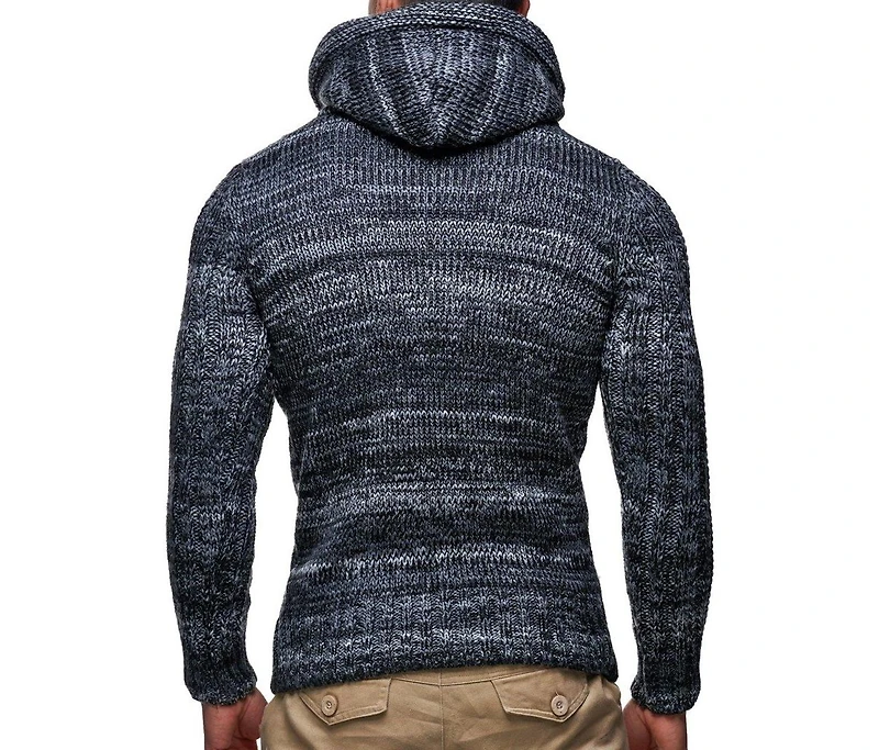 Leif Nelson Men s Knitted Pullover | Long-sleeved slim fit hoodie Basic winter hoodie-sweater for