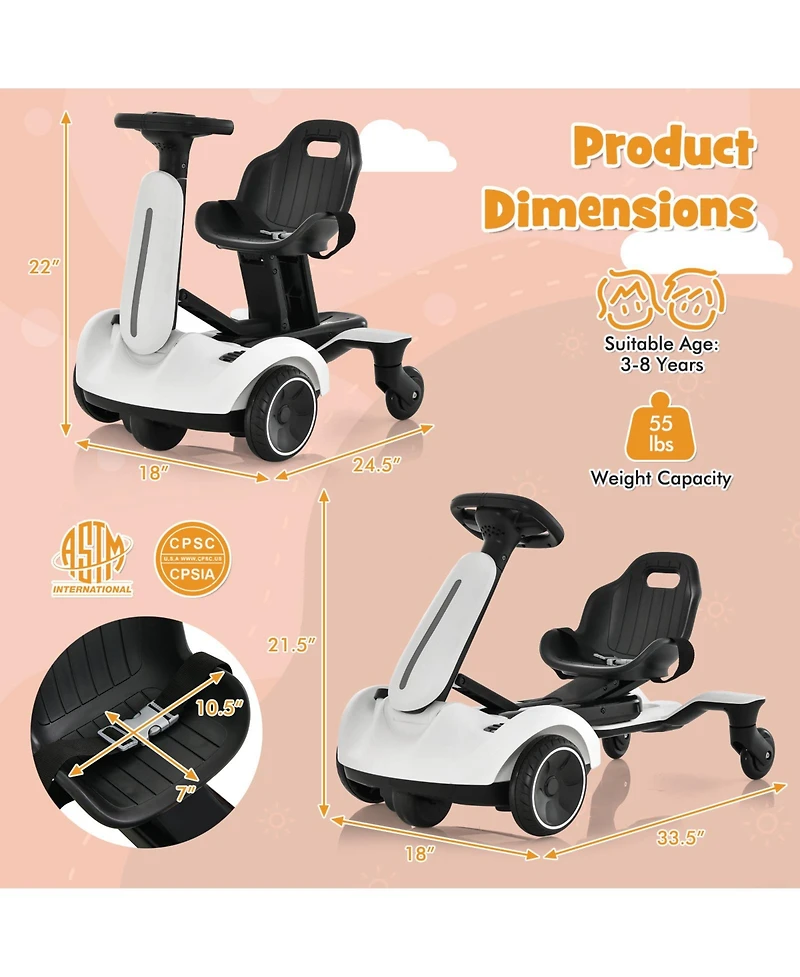 Hongge 6V Kids Ride on Drift Car with 360 Spin and 2 Adjustable Heights-White