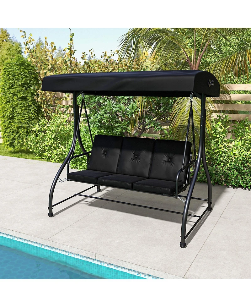 Sugift 3 Seat Outdoor Porch Swing with Adjustable Canopy-Black